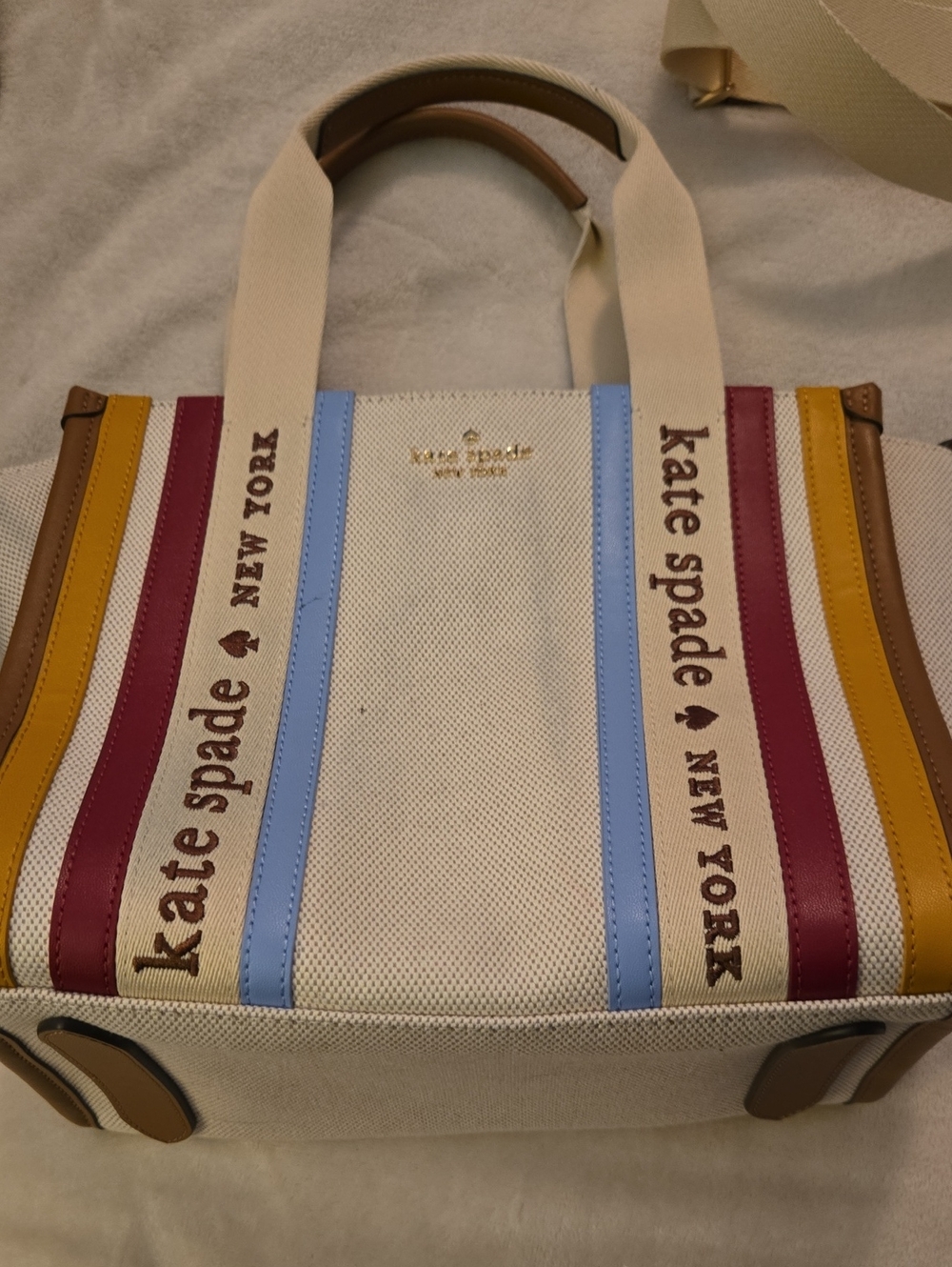 kate spade Striped Canvas Tote Bag in Cream with Multicolor Stripes